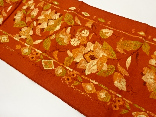 JAPANESE NAGOYA OBI / TSUMUGI / WOVEN FLORAL PLANTS